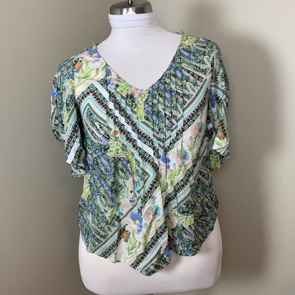 Maeve Anthropologie Floral Split Sleeve Blouse Size 2